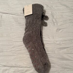 LC Lauren Conrad Gray Knit Socks with Pom-Poms